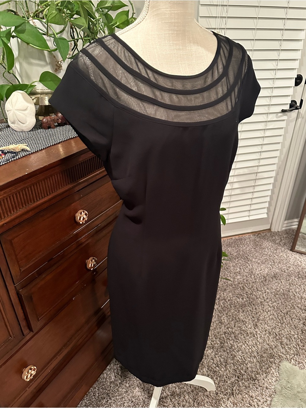Talbots Black Midi Dress with Sheer Yoke